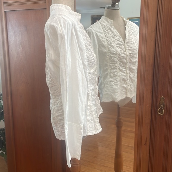 Conrad C collection 100% cotton long sleeve button-down white blouse women’s 10 - Picture 4 of 12